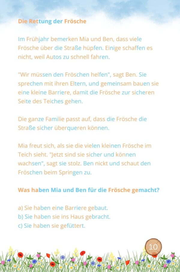 Beispielseite aus 'Erste Leseabenteuer für kleine Umweltschützer' mit einer Geschichte über Müllsammeln im Park.